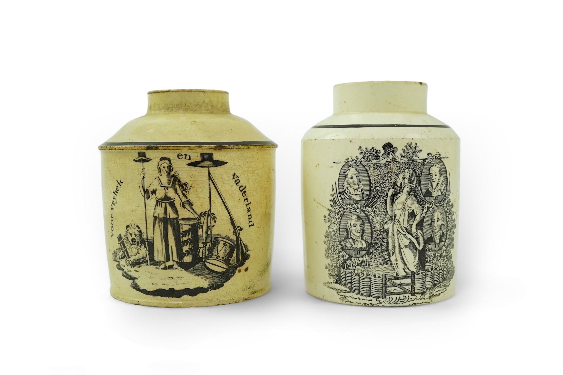 Two Leeds creamware Dutch market tea caddies, c.1790